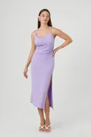 Women's Asymmetrical Cami Slit Midi Dress in Grape Medium