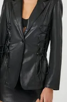 Women's Lace-Up Faux Leather Jacket in Black Medium