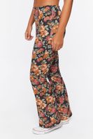 Women's Faux Suede Floral Print Flare Pants in Black Medium