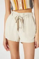 Women's Tie-Waist Paperbag Shorts in Natural Large