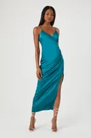 Women's Satin Midi Slip Dress in Teal, XL