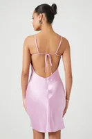 Women's Satin Lace-Trim Tie-Back Mini Dress in Pink Medium