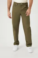 Men Twill Mid-Rise Slim-Fit Pants in Olive, 32