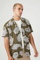 Men Rayon Paisley Print Shirt in Green Small