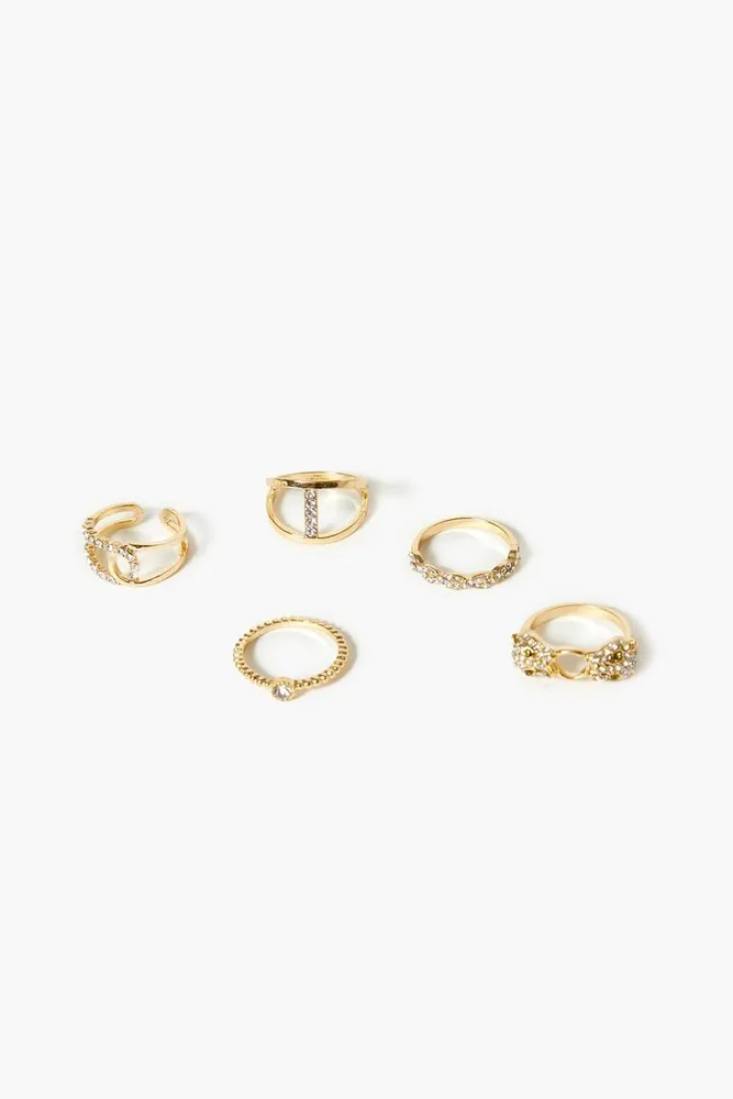 Women's Rhinestone Cutout Ring Set in Gold, 8