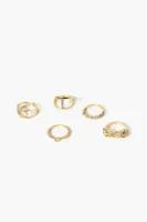 Women's Rhinestone Cutout Ring Set Gold,