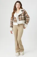 Women's Plaid Cropped Trucker Jacket in Brown Medium