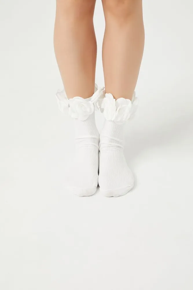 Rosette Crew Socks in Cream