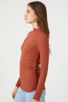 Women's Ruched Mock Neck Long-Sleeve Top