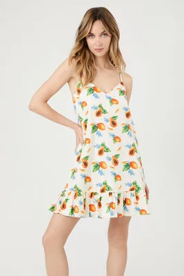 Women's Papaya Print Shift Mini Dress in Ivory Small