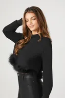 Women's Feather-Trim Pullover Black