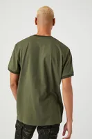 Men Striped-Trim Ringer T-Shirt in Olive/Black Large