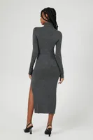 Women's Cutout Turtleneck Midi Sweater Dress in Charcoal Large