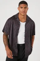 Men Satin Ornate Print Shirt in Black/Burgundy, XXL