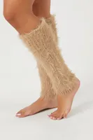 Fuzzy Knit Leg Warmers in Tan