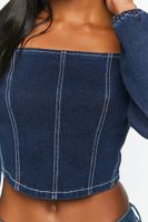 Women's Denim Off-the-Shoulder Crop Top in Dark Denim Small