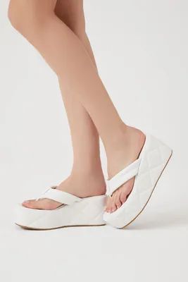 Women's Faux Leather Quilted Wedges in White, 8.5