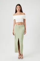 Women's Cargo Slit Straight Maxi Skirt in Olive Small