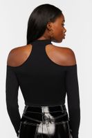 Women's Ribbed Open-Shoulder Crop Top in Black, M/L