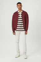 Men Zip-Up Bomber Jacket in Burgundy, XXL