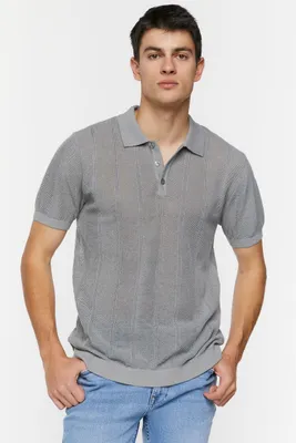 Men Ribbed Textured Polo Shirt in Grey Medium