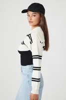 Women's Striped Colorblock Combo Sweater in White/Black Medium