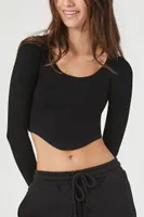 Women's Seamless Curved-Hem Crop Top in Black Large