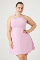 Women's Halter Fit & Flare Dress in Dusty Pink, 2X