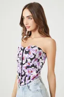 Women's Floral Print Sweetheart Corset in Purple Large