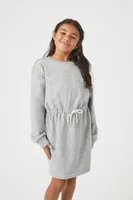 Girls French Terry Tie-Waist Dress (Kids) in Heather Grey, 11/12