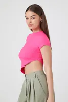 Women's Ribbed Asymmetrical Crop Top in Hot Pink Small