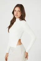 Women's Ribbed Mock Neck Sweater in White Large