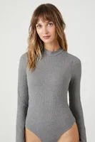 Women's Ribbed Mock Neck Bodysuit in Charcoal Large