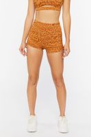 Women's Active Geo Print Drawstring Biker Shorts in Toffee/Tan, XS