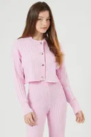 Women's Sweater-Knit Cardigan & Pants Set in Pink Large