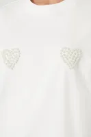 Women's Faux Pearl Heart T-Shirt in Cream Medium