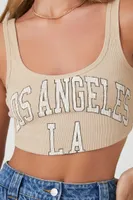 Women's Cropped Los Angeles Graphic Tank Top in Beige, XL