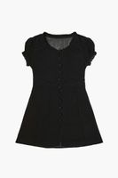 Girls Button-Front Dress (Kids) in Black, 13/14