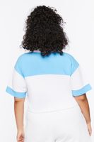 Women's Colorblock Cropped Polo Shirt in Blue, 1X