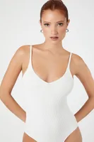 Women's Sweater-Knit V-Neck Cami Bodysuit in White, XL