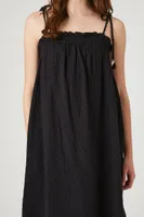 Women's Tie-Strap Shift Midi Dress in Black Small