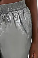 Women's Metallic Parachute Joggers in Silver Small