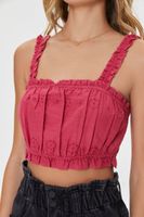 Women's Eyelet Floral Ruffled Crop Top in Peony Large