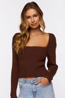 Women's Ribbed Tie-Back Fitted Sweater in Coffee Small