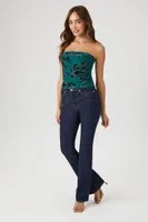 Women's Floral Velvet Tube Top in Emerald, XS