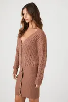 Women's Cable Knit Sweater Mini Dress in Taupe Medium