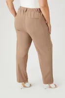 Women's Faux Leather-Trim Pants in Taupe, 1X