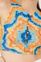 Women's Tie-Dye Mesh Crop Top in Orange, XL