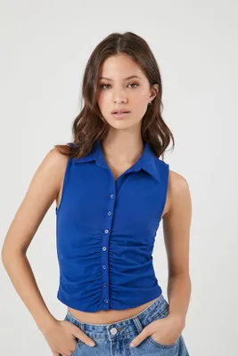 Women's Ruched Sleeveless Top in Dark Blue Small
