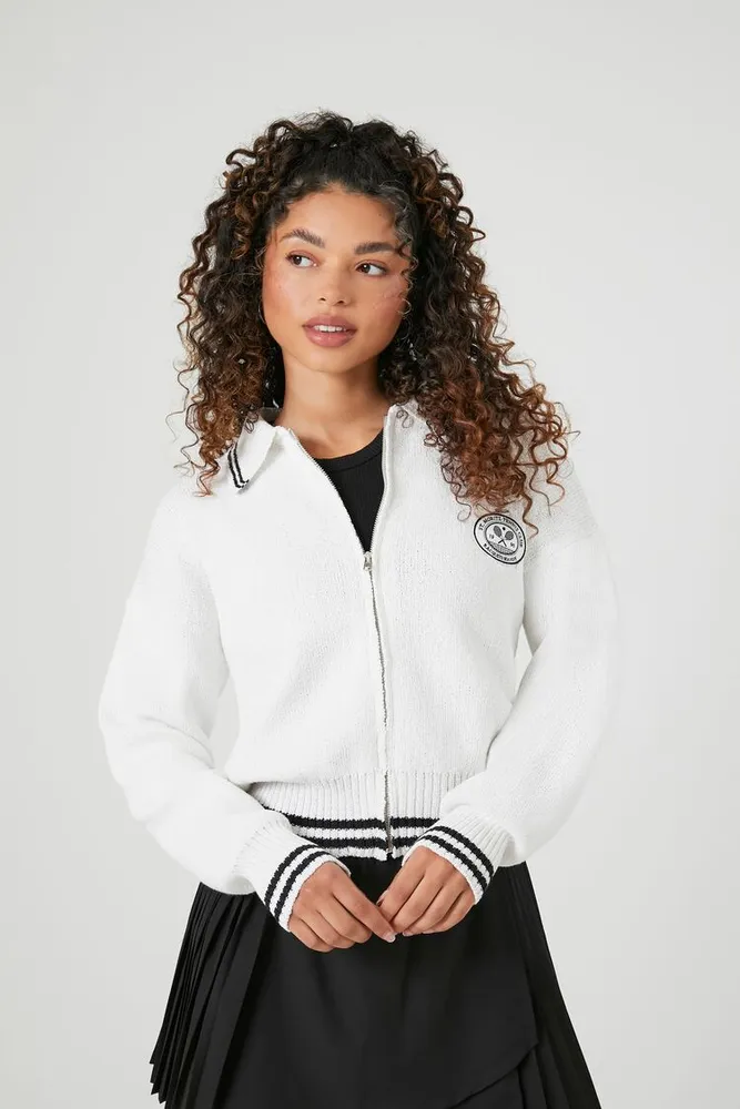 Women's Zip-Up Tennis Sweater in White Medium